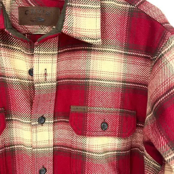 ORVIS Red and Tan Plaid Flannel Shacket Shirt Size Large - Picture 2 of 11